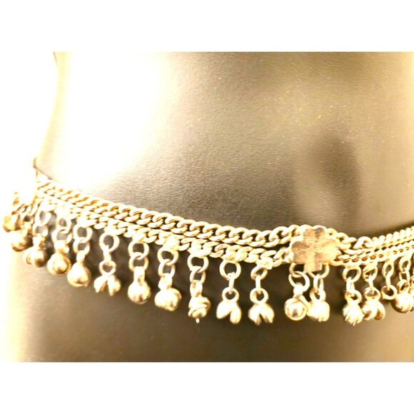 Vintage Silver-Tone Chain Belt with Hearts, Clubs & Dangling Bells 38" musical - Picture 1 of 6
